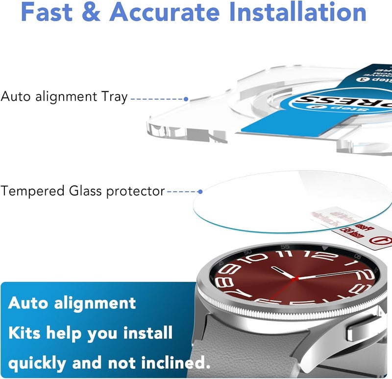 SPGUARD [2 Pack for Samsung Galaxy Watch 6 Classic 43mm Screen Protector,Auto-alignment Installation Kit Accessories Full Protective Tempered Glass Film Compatible with Galaxy Watch6 Classic 43mm - Image 3